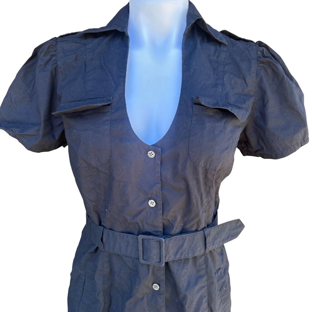 Kenneth Cole Reaction Black Button-Up Dress With Belt Size 2 - Picture 5 of 9
